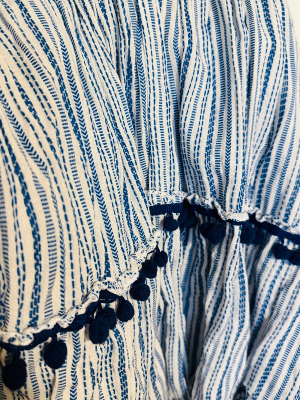 AREA Stars Blue White Striped Tiered Dress Size L Boho Summer Maxi Sundress - Picture 5 of 6